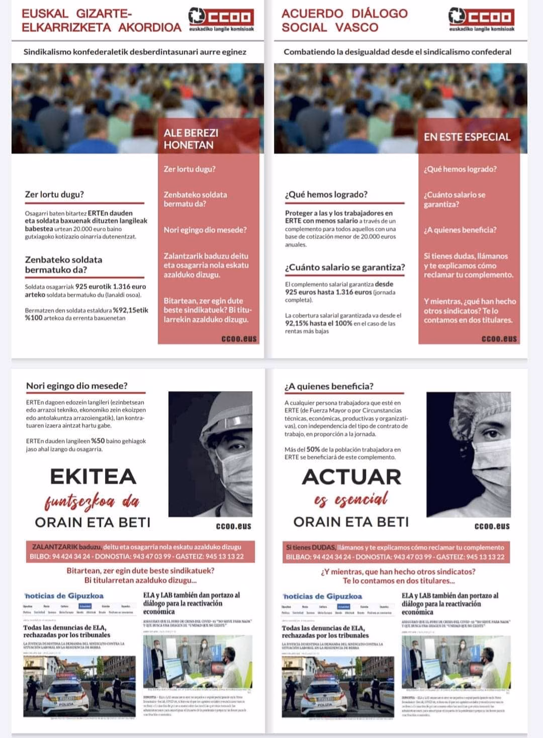 Firmado acuerdo Gobierno Vasco, Confebask, CCOO y UGT, para trabajadores y trabajadoras en ERTE de Fuerza Mayor o causales