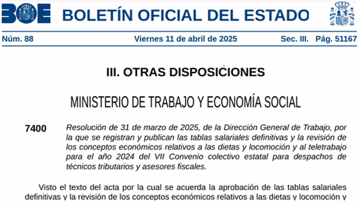 Publicadas las tablas salariales para el año 2024 Convenio colectivo estatal para despachos de técnicos tributarios y asesores fiscales